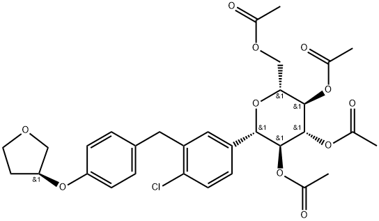 (1S) - [4-chloro-3- [[4 [[(3S) - tetrahydrofu-ran-3-yl]]]] phényle 1,5-anhydro-2,3,4,6-tetra-O-acteyl-1-C- méthylique phénylique oxy] - structure de D-Glucitol